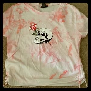 Pink and white skull and rose shirt